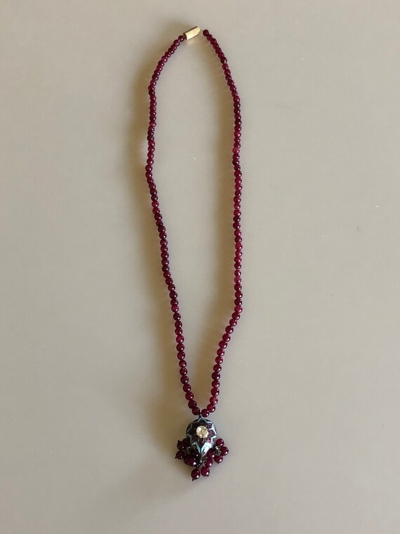 Vintage 20s Enamel & Cloisonne Garnet Necklace