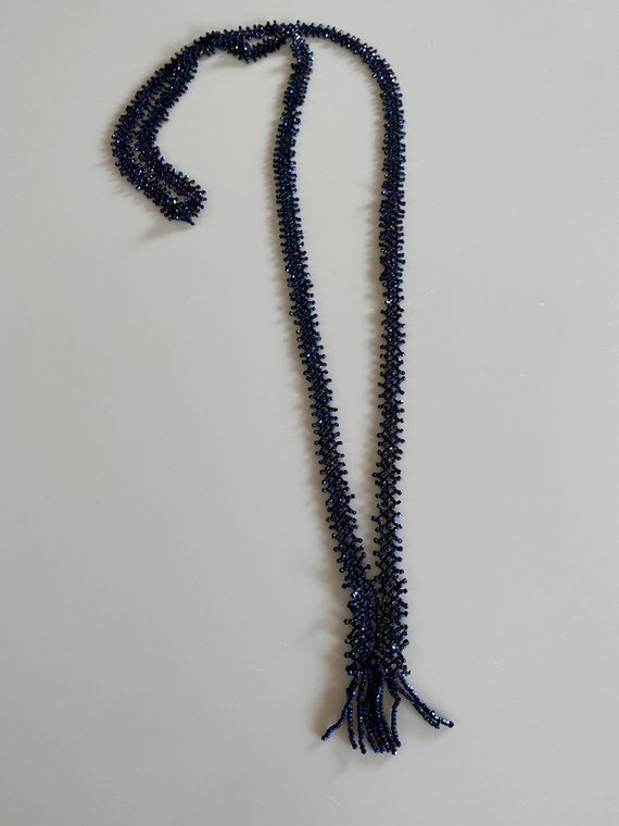 Vintage 20s Blue Metallic Glass Sautoir Necklace - image 7