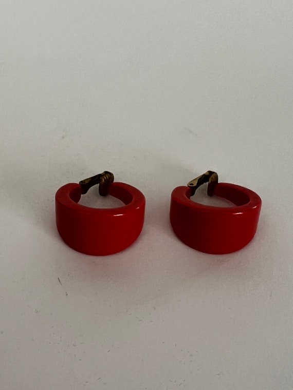 Vintage 40s Red Bakelite Earrings - image 4