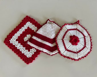 3 pc Vintage 40s Crocheted Pot Holders