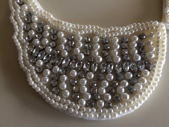 Vintage 40s Large Pearl and Rhinestone Collar - image 4