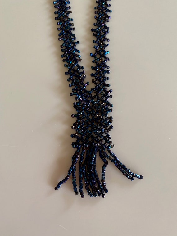 Vintage 20s Blue Metallic Glass Sautoir Necklace - image 4