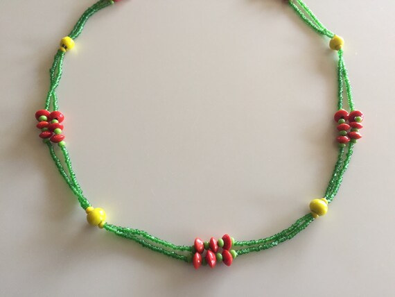 Vintage 30s Green Glass Bohemian Necklace - image 3
