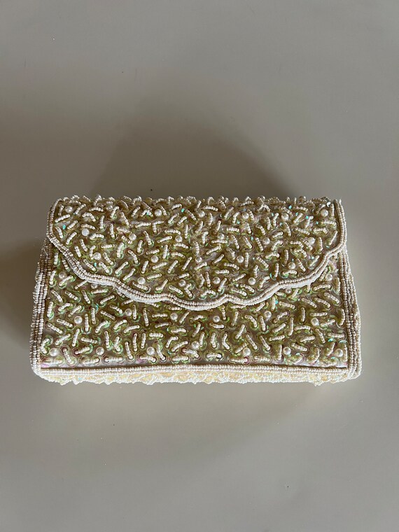 Vintage 80s BIJOUX TERNER Glass Beaded Clutch Pur… - image 3