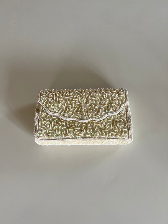 Vintage 80s BIJOUX TERNER Glass Beaded Clutch Pur… - image 1