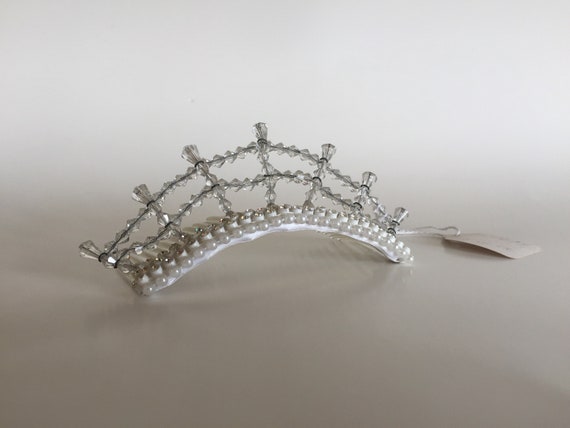 Vintage 60s Pearl and Rhinestone Tiara Hair Comb - image 1