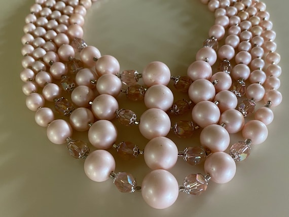 Vintage 50s Pink Beaded 5-Strand Necklace - image 7
