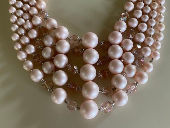 Vintage 50s Pink Beaded 5-Strand Necklace - image 5