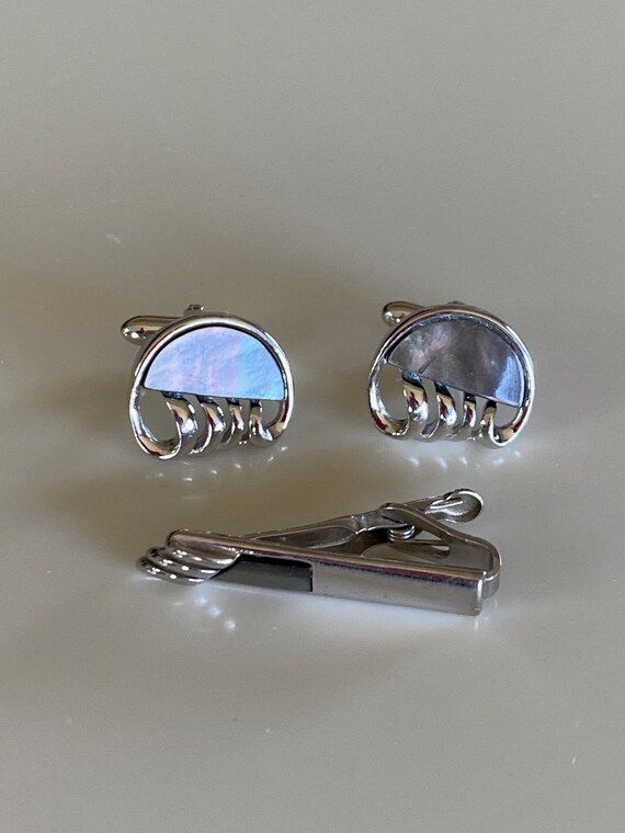 Vintage 60s SWANK MOP Silver Cufflinks