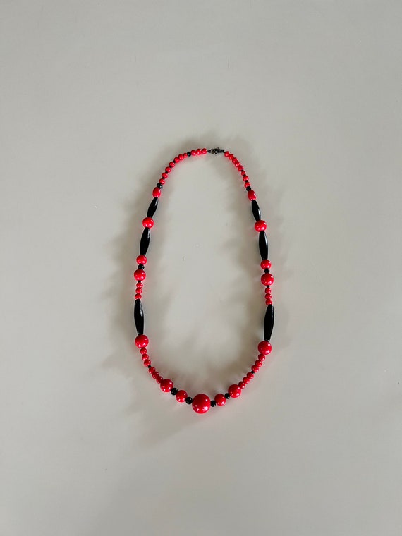 Vintage 30s BOHEMIAN Red & Black Glass Necklace - image 1