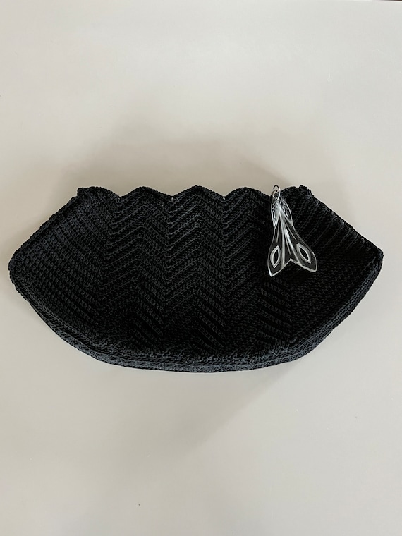 Vintage 40s Black Crocheted Purse