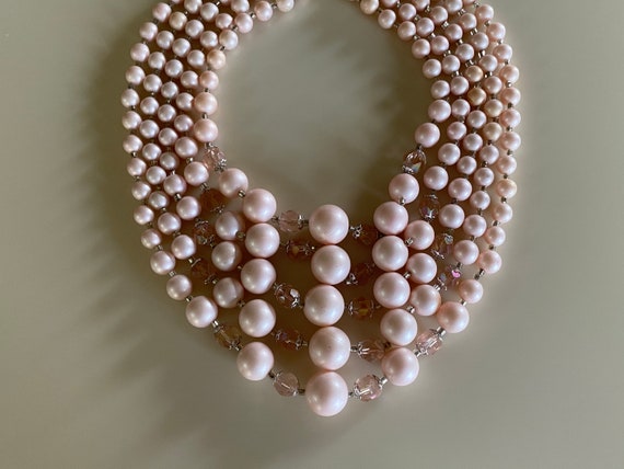 Vintage 50s Pink Beaded 5-Strand Necklace - image 6