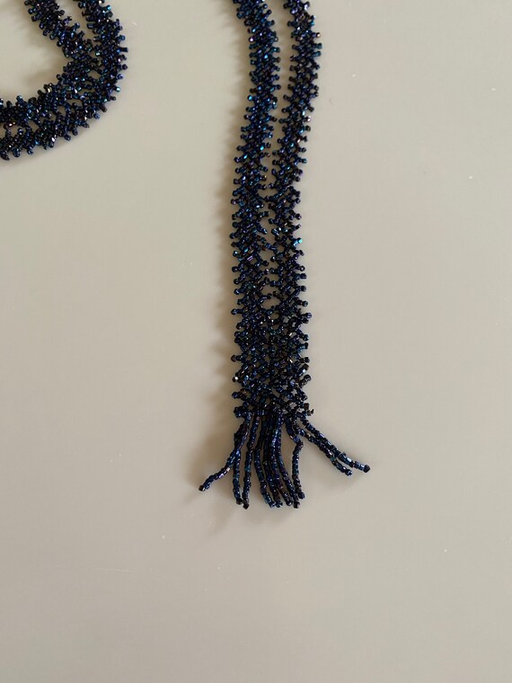 Vintage 20s Blue Metallic Glass Sautoir Necklace - image 3