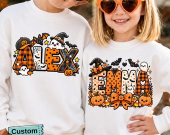 Custom Name Halloween DTF Transfer, Personalized Kids Halloween Design, Cute Ghost Pumpkin Bow, Ready to Press Heat Press