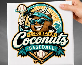 Coconuts Baseball DTF Transfer, Coconuts Mascot DTF Transfer, Baseball Team Shirt Design, Game Day Sports Heat Press