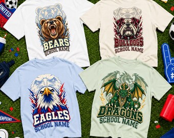 Custom School Spirit DTF Transfer, School Mascot Ready To Press, Bulldogs Panthers Hawks Mascot Team Spirit, Sports Game Day Iron on