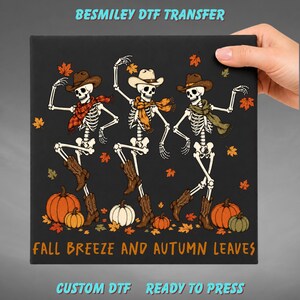 Cowboy Skeleton DTF Transfer, Fall Breeze Autumn Leaves Heat Transfer, Western Halloween Dancing Skeleton Shirt, Cowgirl Skeleton Shirt