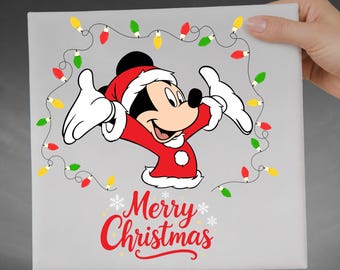 Christmas Mickey Mouse DTF Transfer, Merry Christmas Mickey Mouse Christmas Lights Design Ready To Press Heat Transfer