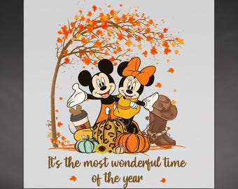 Mickey and Minnie Fall DTF Transfer, Disney Autumn Pumpkin Design, Most Wonderful Time of the Year Shirt Design Heat Press