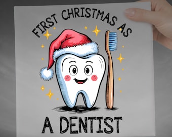 Dental Christmas DTF Transfer, Cute Tooth Santa Hat Dentist Holiday Design Ready To Press Heat Transfer