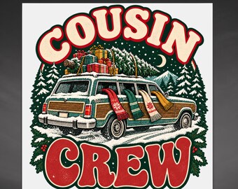 Cousin Crew DTF Transfer, Retro Holiday Station Wagon Cousin Crew Ready To Press Heat Transfer