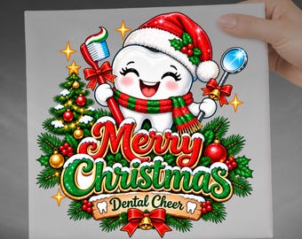 Dental Christmas DTF Transfer, Dentist Christmas DTF Transfer, Merry Christmas Dental Cheer Dentist Design Ready To Press Heat Transfer