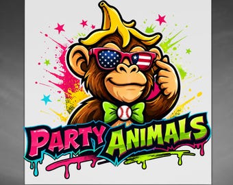 Party Animal Mascot DTF Transfer, Neon Monkey Ready To Press,  Funny Sports Shirt Design, Funny Monkey Mascot DTF Transfer, , Heat Press