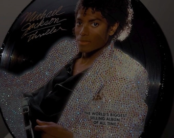 Bedazzled Michael Jackson Thriller Vinyl Record | King of Pop Rhinestone Decor (Display Only)