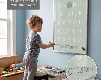 Custom Name Sign Playroom Wall Art Alphabet Learning Toddler Room Poster Child Personalized Educational Print Preschool Teaching Letter