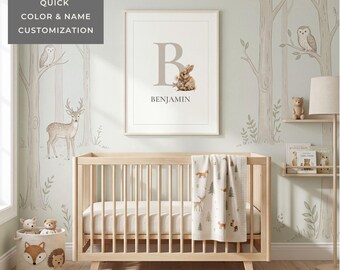 Personalized Baby Poster Nursery Wall Art Print Custom Name Artwork Watercolor Rabbit Room Gift Newborn Shower Present First Birthday