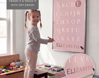 Custom Name Sign Playroom Wall Art Girl Alphabet Learning Toddler Educational Poster Preschool Letter Recognition Print Digital Download
