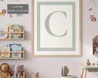 Custom Name Sign Personalized Wall Art for Kids Room Toddler Door Plaque Playroom Decor Monogrammed Initial Print Child Bedroom Shelf Accent