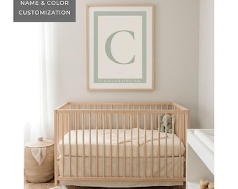 Nursery Name Sign Baby Wall Art Personalized Shower Gift Newborn Shelf Decor Neutral Room Printable Custom Monogram Initial Bedroom Poster