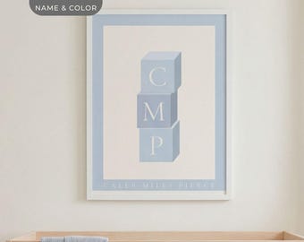 Baby Boy Name Sign Personalized Gift Nursery Wall Art Alphabet Blocks Printable Infant Room Toddler Bedroom Blue Newborn Decoration