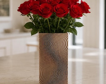 Rippled Vase, 3D Printed Japandi Flower Vase, Modern Minimalist Ribbed Decor, Sculptural Tabletop Centerpiece