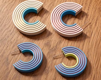 Luna Curve Earrings: Colorful Striped Hoop, Modern, Gift for Her
