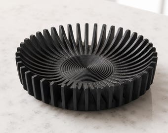 Black Modern Decorative Catchall Tray, Minimalist Radial Bowl, Boho Table Centerpiece Decor