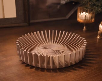 Terracotta Modern Decorative Catchall Tray, Minimalist Radial Bowl, Boho Table Centerpiece Decor