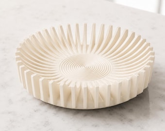 Cream Modern Decorative Catchall Tray, Minimalist Radial Bowl, Boho Table Centerpiece Decor