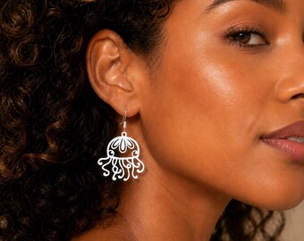 Medusan Glyph Earrings: Jellyfish Statement Earrings, Ocean Drop Jewelry, Coastal Gift for Her