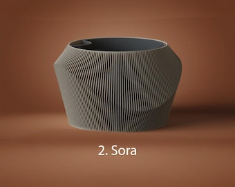 Sora Wavy Facade Planter, Modern Ribbed, Self Watering, Minimalist Japandi Indoor Plant Pot