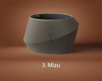 Mizu Wavy Facade Planter, Modern Ribbed, Self Watering, Minimalist Japandi Indoor Plant Pot