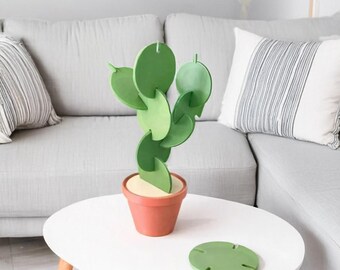 Cactus Coaster Set, Stackable Coasters with Pot, Modern Plant Decor, Boho Housewarming Gift