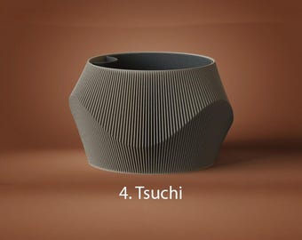 Tsuchi Wavy Facade Planter, Modern Ribbed, Self Watering, Minimalist Japandi Indoor Plant Pot