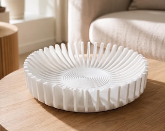 White Modern Decorative Catchall Tray, Minimalist Radial Bowl, Boho Table Centerpiece Decor