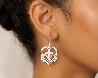 Cross Drop, Statement Boho, Faith Jewelry Gift for Her, Symbolic Heart Dangle Earrings