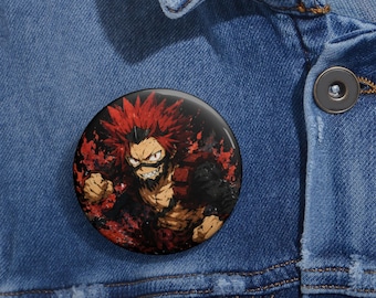 Broche de Kirishima, o Guerreiro de Cabelos Flamejantes de My Hero Academia, feito por um fã | Broche redondo de personagem de anime
