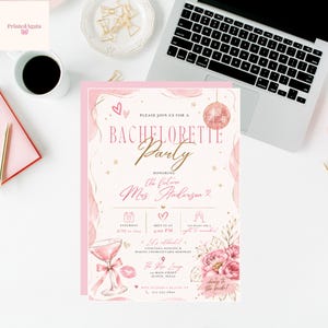 Pink Bachelorette Party Invitation, Last Disco Bridal Shower Template (Digital Download)