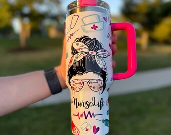 Vaso térmico Nurse Life de 1,2 litros, taza de viaje de acero inoxidable con aislamiento, regalo para enfermeras registradas.