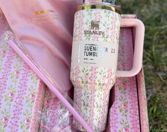 Pink Floral Stanley x LoveShackFancy Quencher H2.0 Tumbler 40oz Handle Straw